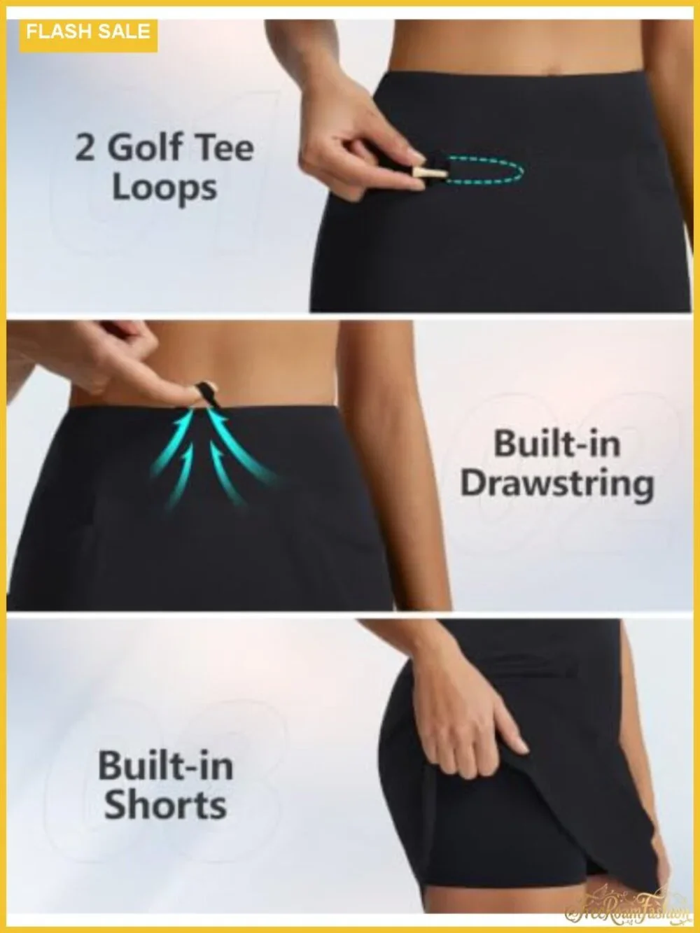 High Waisted Golf Skort with 3 Pockets, UPF50, Built-in Shorts
